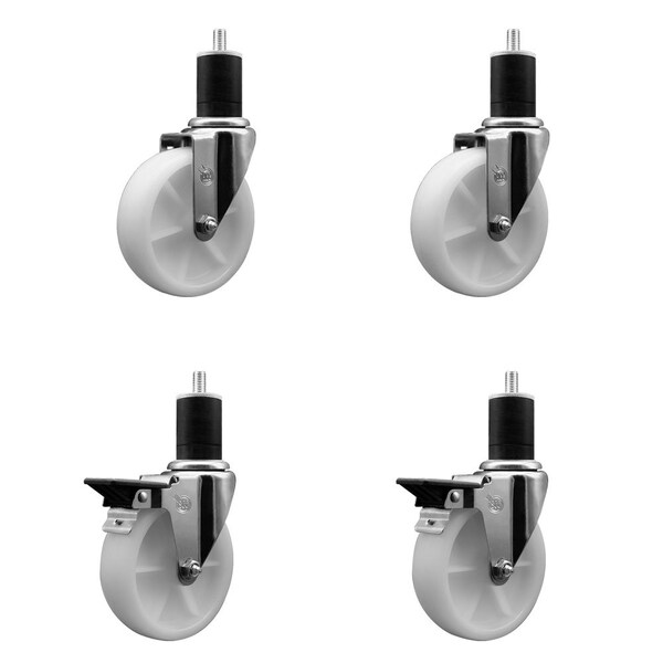 5'' Nylon Wheel Swivel 1-3/4'' Expanding Stem Caster Set 2 Brakes, 4PK
